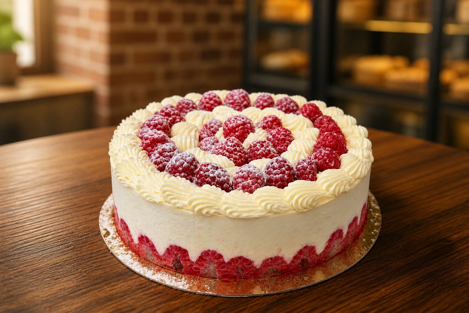Gâteau aux framboises et à la crème Bertote