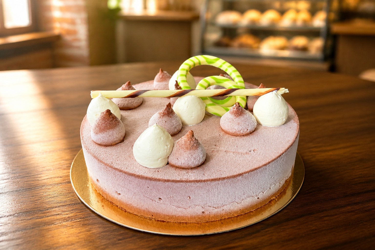 Entremets rose à la décoration verte