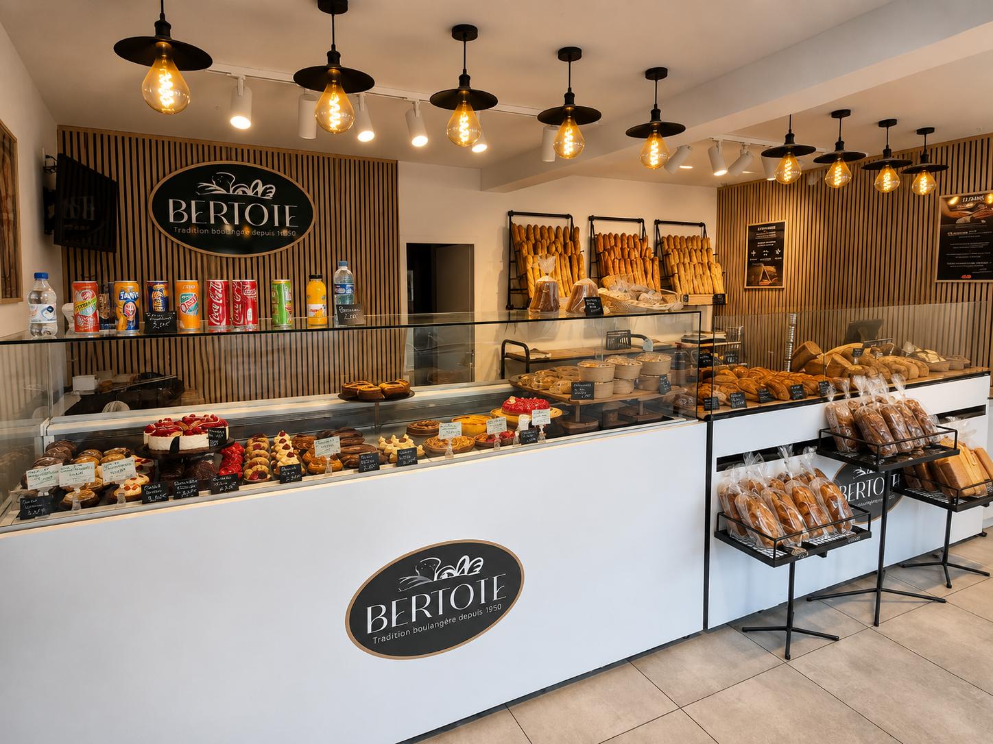 Intérieur et comptoir de la boulangerie Bertote de Boves